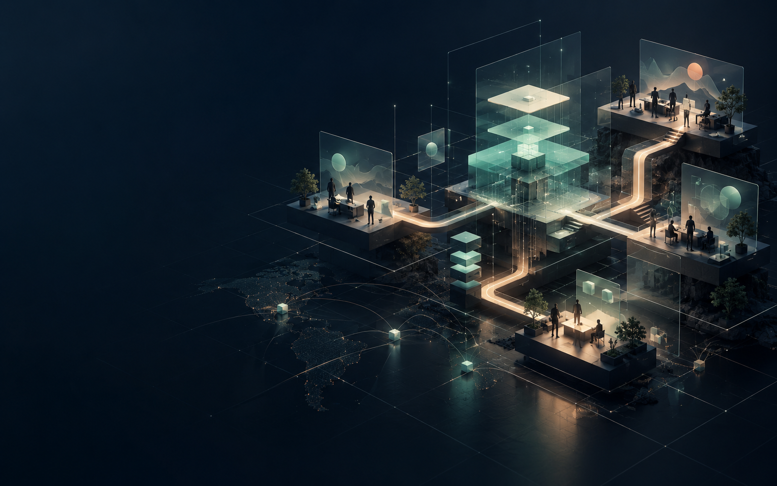 A connected digital engineering workspace representing M14's distributed software teams